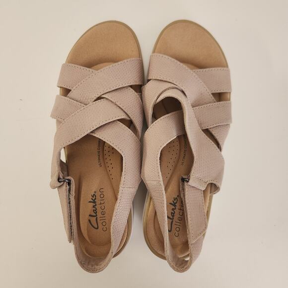 Clarks women's Jillian Spring Wedge Sandal, Sand Leather, 6 US - Picture 6 of 9